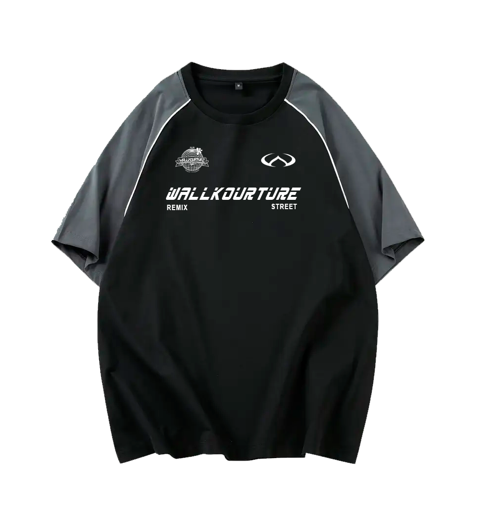 POLERA OVERSIZE DEPORTIVA "REVIEW" NEGRO CON GRIS