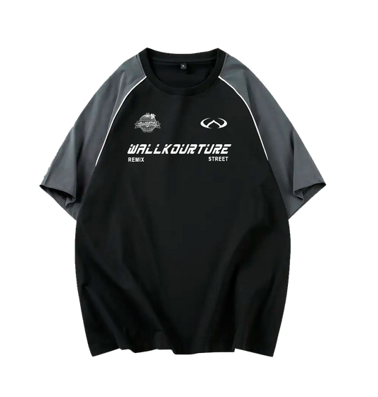 POLERA OVERSIZE DEPORTIVA "REVIEW" NEGRO CON GRIS